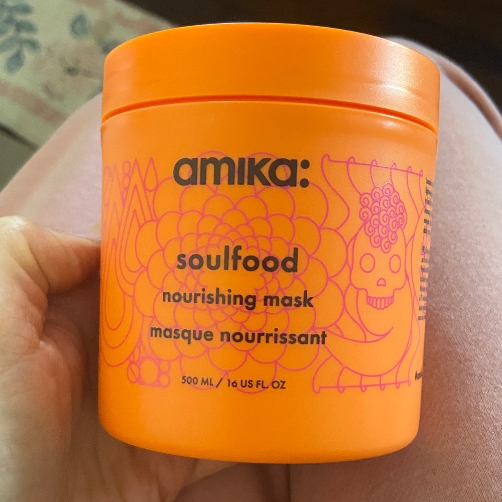 amika Soulfood Nourishing Mask — Bright Orange Jar with Pink Accents
